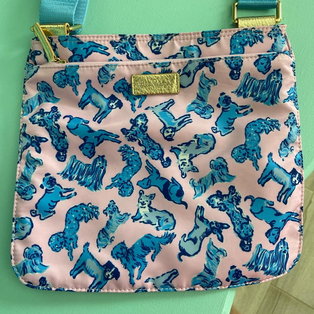 Lilly Pulitzer Pink Crossbody Bag with Blue Dog Print